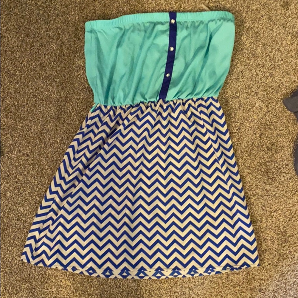 Strapless Blue, White, Navy Blue dress